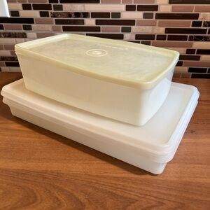Vintage Tupperware White Plastic Food Storage Containers with Lids - Set of 2